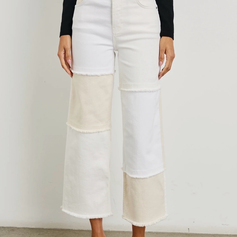 Getty crop wide leg in ecru patchwork